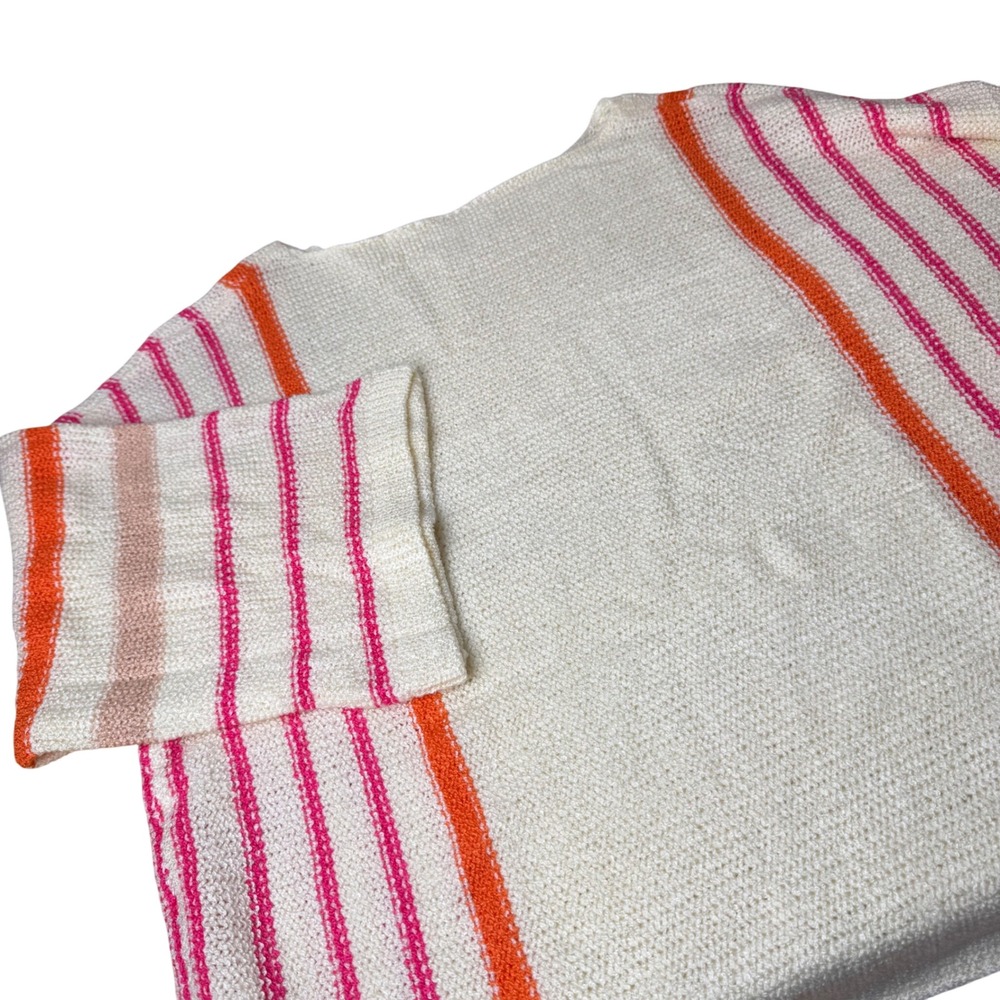 Striped Knit Sweater Womens L White Pink Orange Boxy Boho Beachy Resortwear